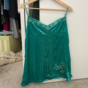 VINTAGE emerald tank top with gold adornments